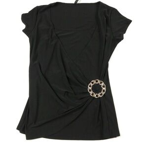 JASON MAXWELL black crossed front blouse top Size M